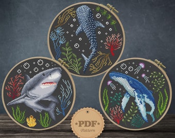 Sealife Cross Stitch Pattern: Shark, Whale, Ocean Animals (PDF Pattern)