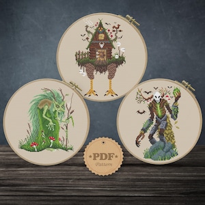 Gurdian of the forest cross stitch pattern, Slavic folklore cross stitch, Witchcraft cross stitch, Witch cross stitch, Baba Yaga embroidery