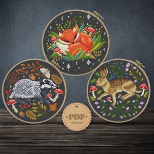 Wildlife Cross Stitch Pattern: Fox, Hare, Badger (PDF Pattern)