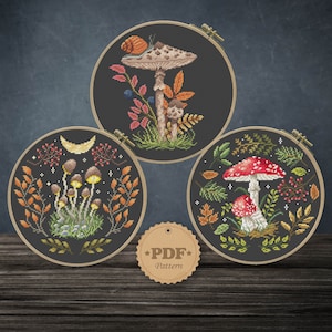 Fliegenpilz Kreuzstichmuster: Waldlandpilze Stickerei PDF
