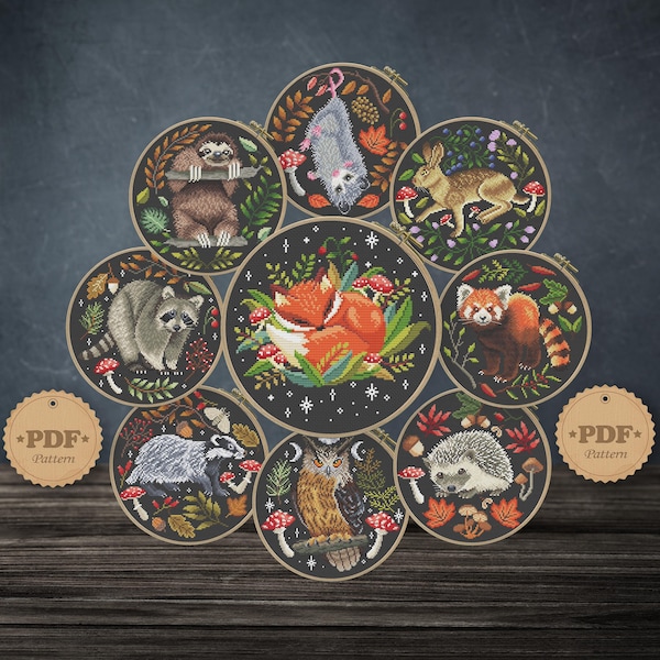 Forest Animals Cross Stitch Pattern Set: Cottagecore Decor (PDF Pattern)