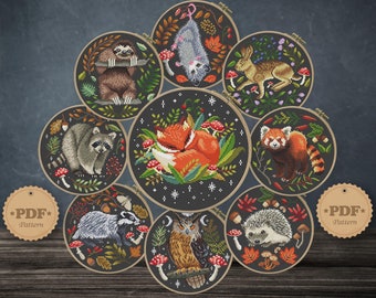 Patrón de punto de cruz de animales del bosque: Decoración cottagecore (patrón PDF)