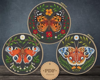 Floral Butterfly Cross Stitch Pattern: Cottagecore Decor (PDF Pattern)