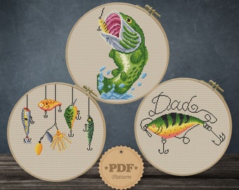 Fishing lovers cross stitch pattern, Modern cross stitch pattern PDF, Fishing wobblers cross stitch, Lures cross stitch, Bass cross stitch