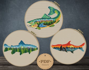 Fishes Cross Stitch Pattern Set: Modern River Nature (PDF Pattern)