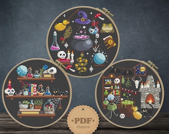Witchcraft Cross Stitch Pattern: Spooky Gothic Halloween (PDF Pattern)