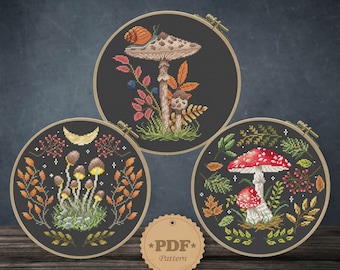 Toadstool Cross Stitch Pattern: Woodland Fungi Embroidery (PDF Pattern)