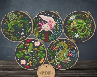 Amphibians Cross Stitch Pattern: Tropical Animals Set (PDF Pattern)