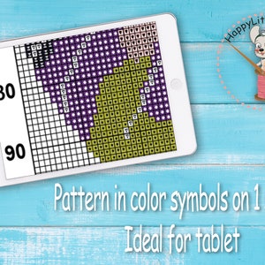 May include: A digital tablet displaying a cross-stitch pattern with color symbols. The pattern is 80 stitches wide and 90 stitches high. The text "Happy Little Mouse" and "Pattern in color symbols on 1 sheet" is visible on the image.