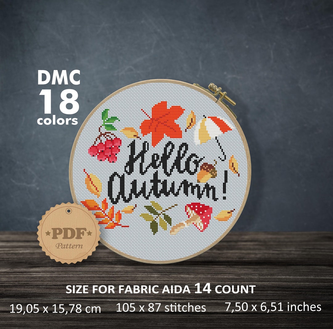 Hello Autumn Cross Stitch Pattern PDF, Nature Cross Stitch, Modern ...