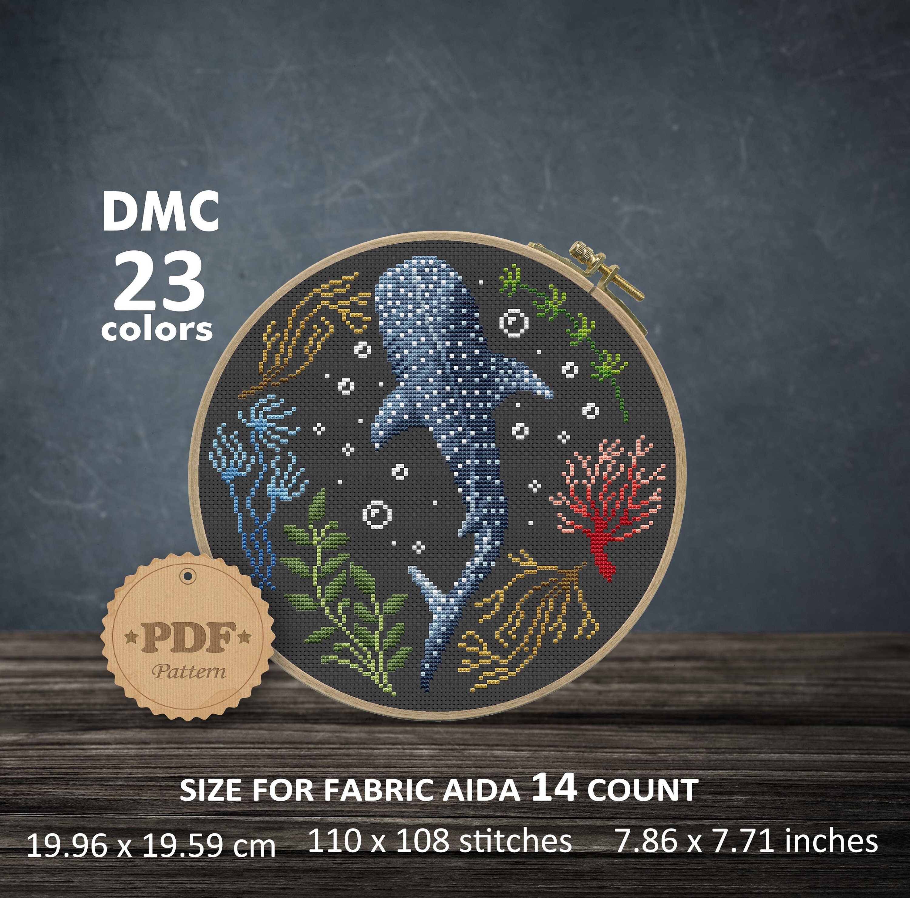 Whale Shark Cross Stitch Pattern, Modern Cross Stitch PDF