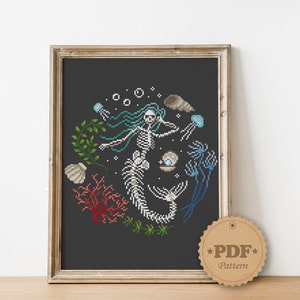 Mermaid Skeleton Cross Stitch Pattern: Magic Halloween Decor (PDF Pattern) image 3