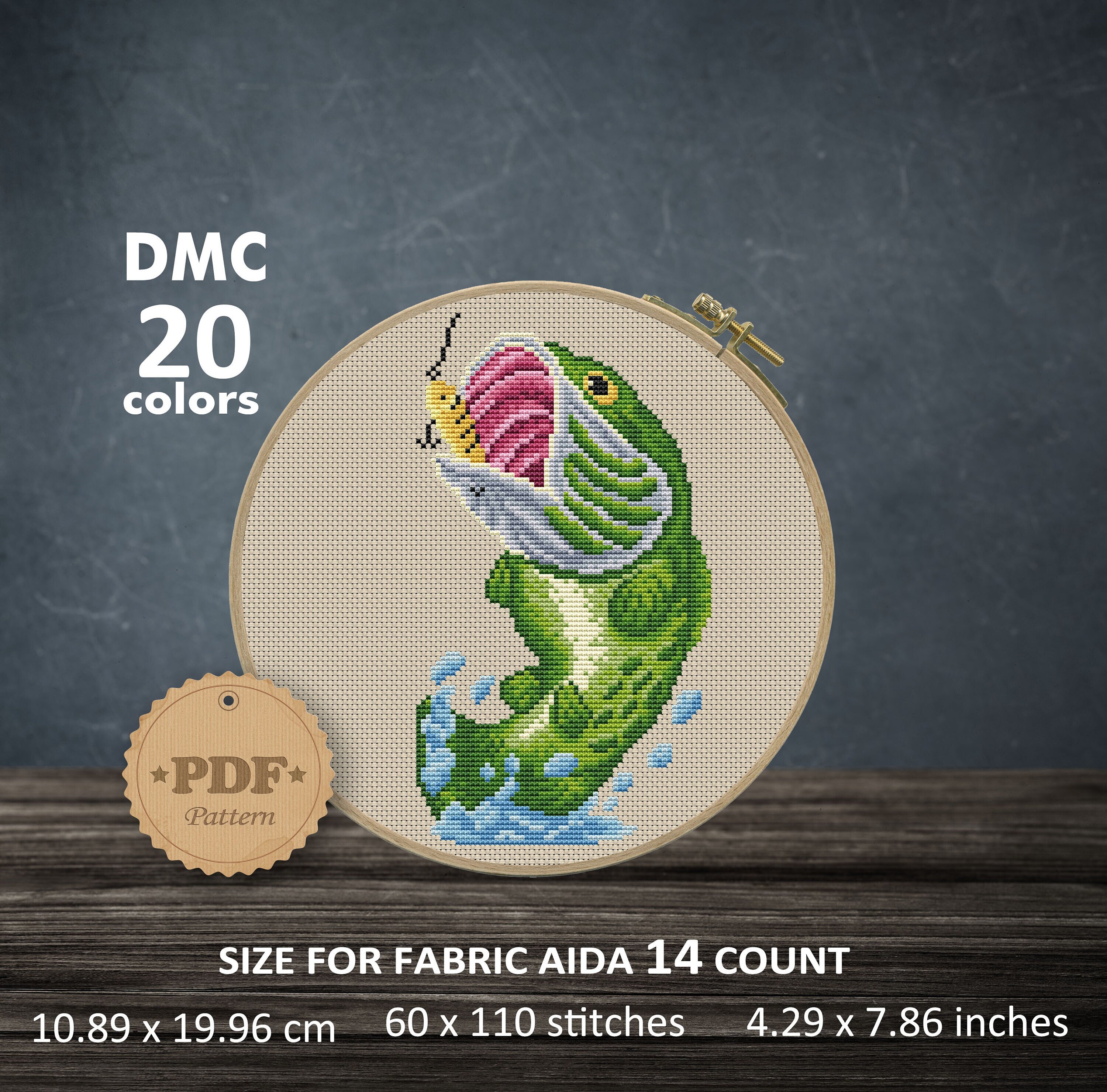 Largemouth Bass Cross Stitch Pattern: Modern Fishing Design (PDF Pattern) -  Etsy, image size:3000x2959