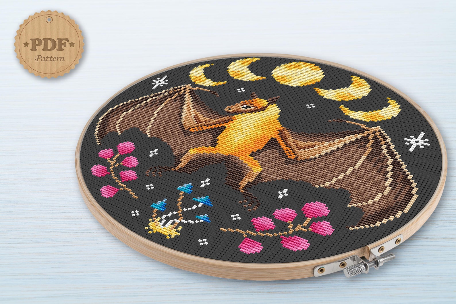 Fruit Bat Cross Stitch Pattern: Moon Phases, Gothic Halloween (PDF ...
