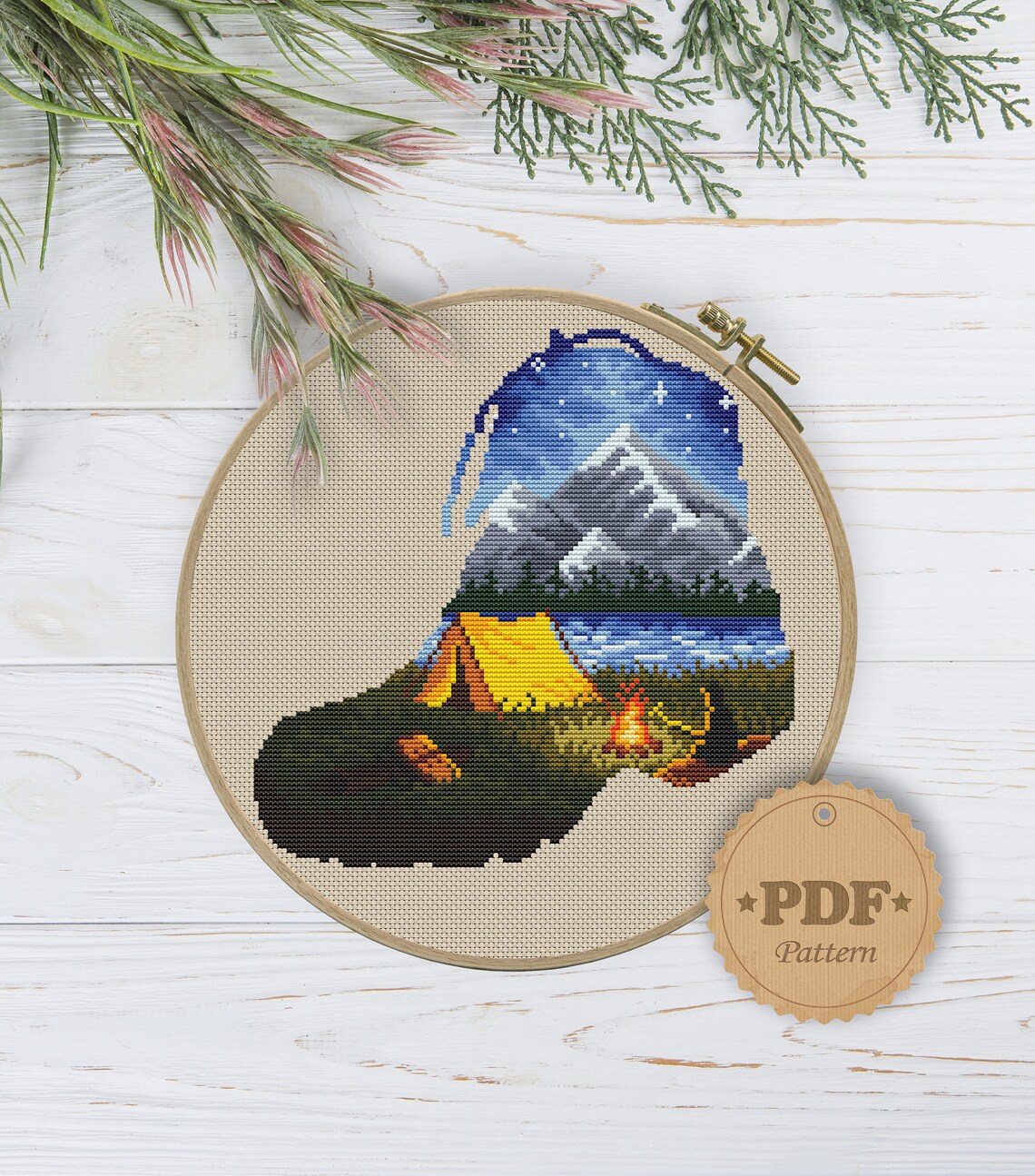 Camping Counted Cross Stitch Pattern Pdf Hiking Cross Stitch Etsy