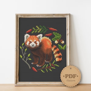 Red Panda Cross Stitch Pattern PDF, Modern Cross Stitch, Panda Cross