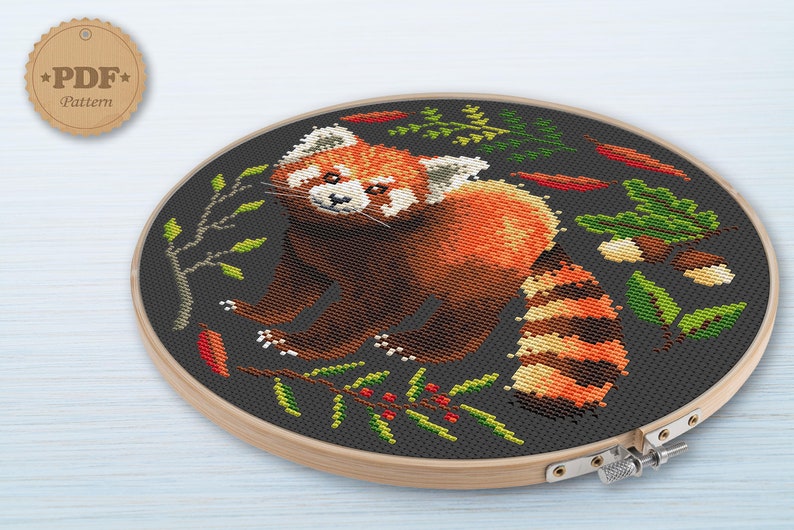 Red Panda Cross Stitch Pattern PDF Modern Cross Stitch Panda - Etsy
