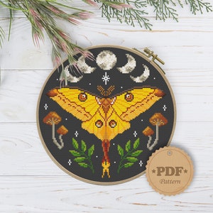 Madagascan moon moth cross stitch pattern PDf, Yellow butterfly cross stitch Witchy Butterfly cross stitch, Comet moth, Butterfly Home decor image 5