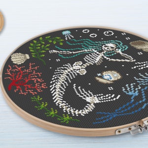 Mermaid Skeleton Cross Stitch Pattern: Magic Halloween Decor (PDF Pattern) image 4