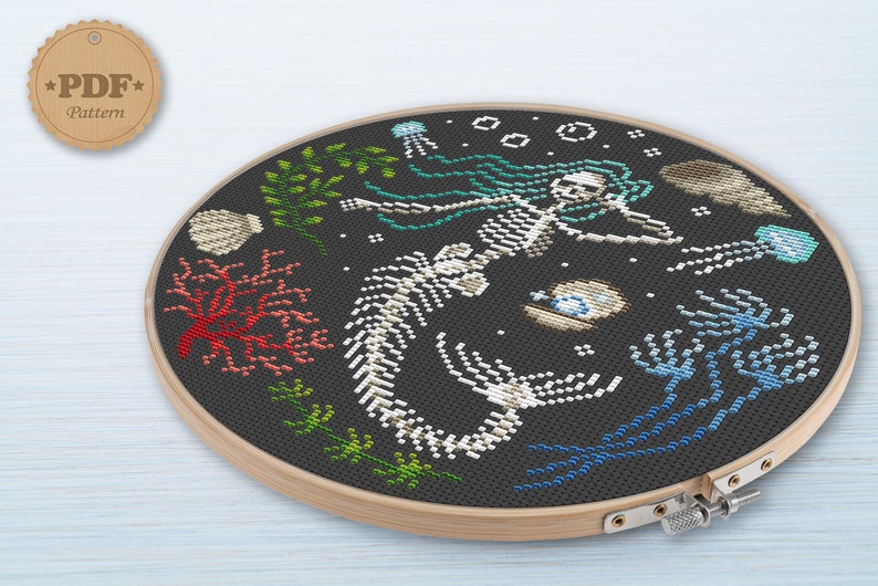 Mermaid Skeleton Cross Stitch Pattern: Magic Halloween Decor (PDF Pattern) image 4