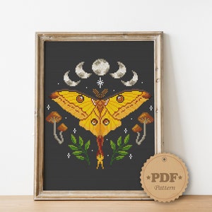 Madagascan moon moth cross stitch pattern PDf, Yellow butterfly cross stitch Witchy Butterfly cross stitch, Comet moth, Butterfly Home decor image 3