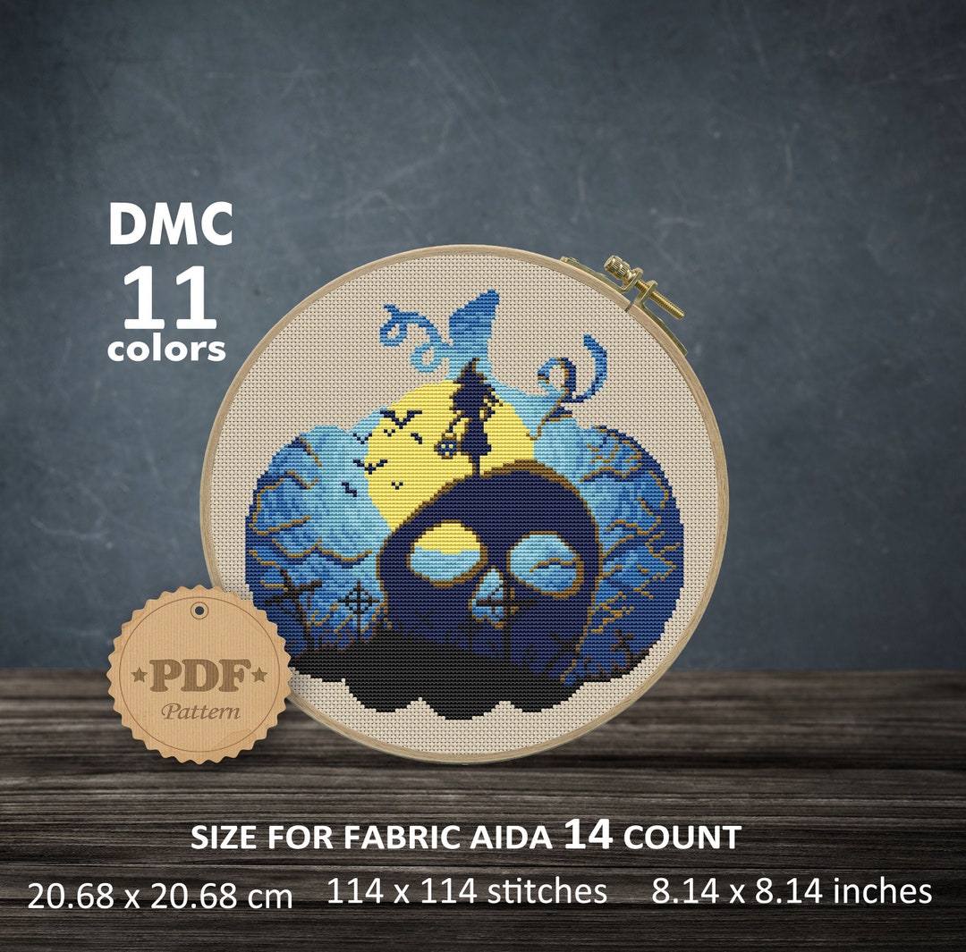 Halloween Pumpkin Skull Cross Stitch Pattern: Witch Night (PDF Pattern ...