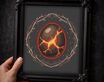 Dragon Egg Cross Stitch Pattern, Hatching Fantasy Creature, Witchy Decor (PDF Download)