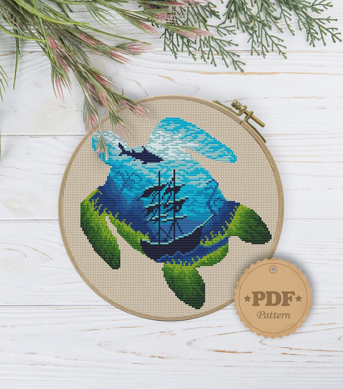 Sea Turtle Cross Stitch Pattern Modern Cross Stitch PDF Ship - Etsy
