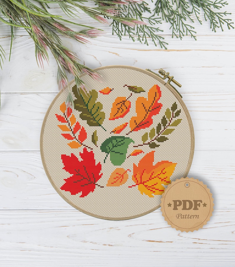 Autumn Leaves Cross Stitch Pattern: Nature Forest Design (PDF Pattern ...