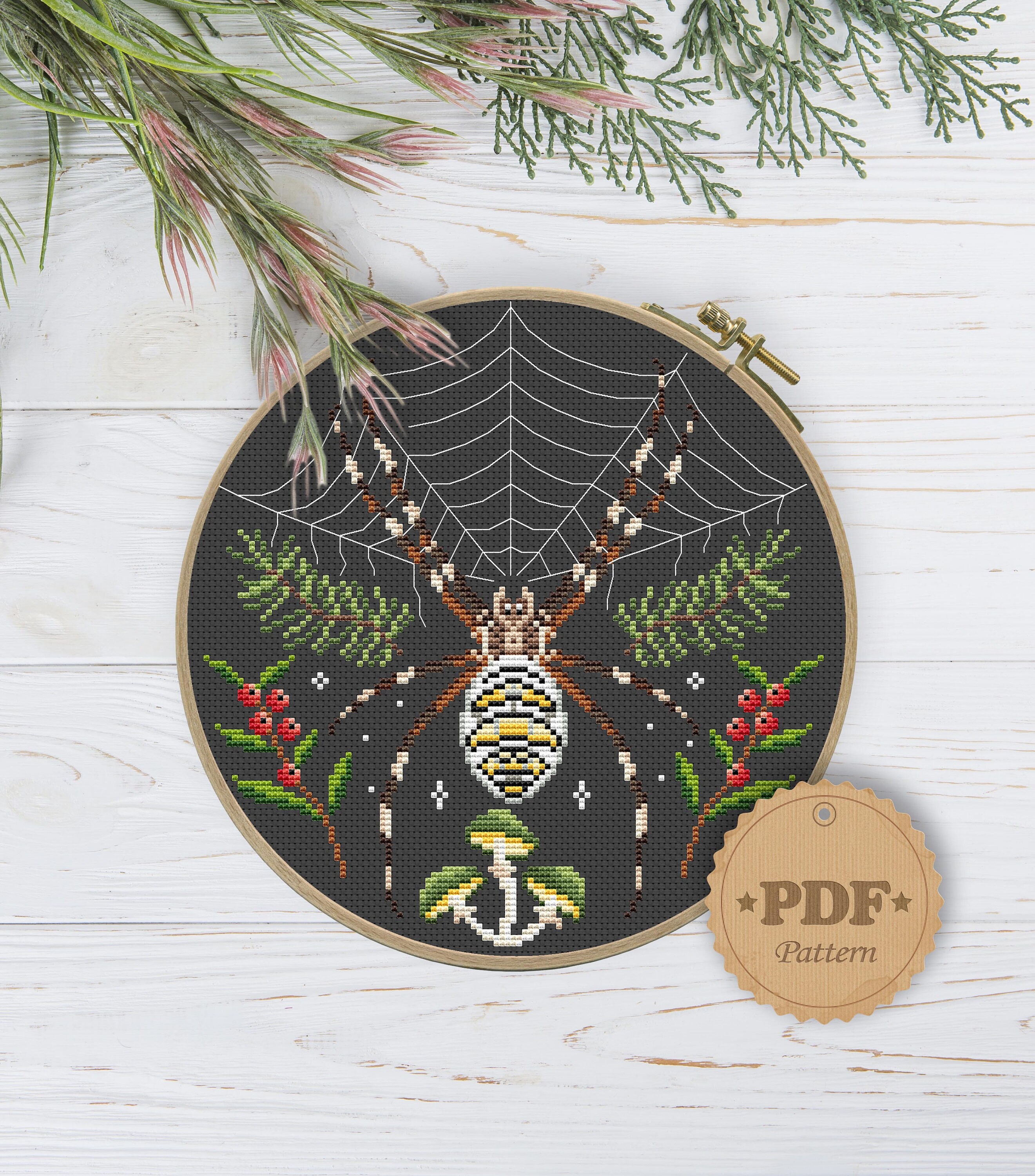 Wasp Spider Cross Stitch Pattern: Cottagecore Embroidery (PDF Pattern ...