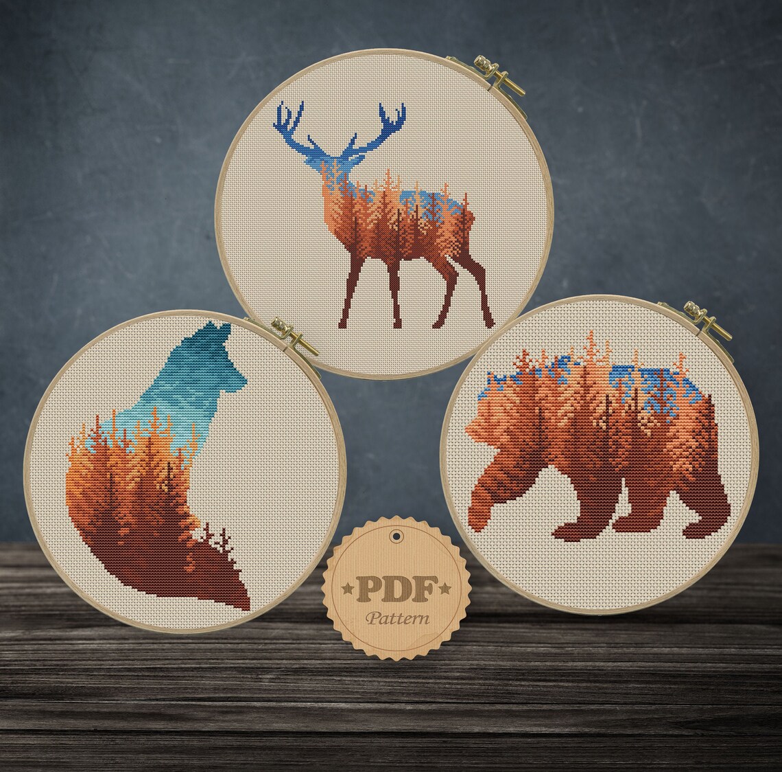 Forest Animals Set Cross Stitch Pattern PDF Modern Cross Etsy Forest animals cross stitch patterns pdf set of 8 woodland