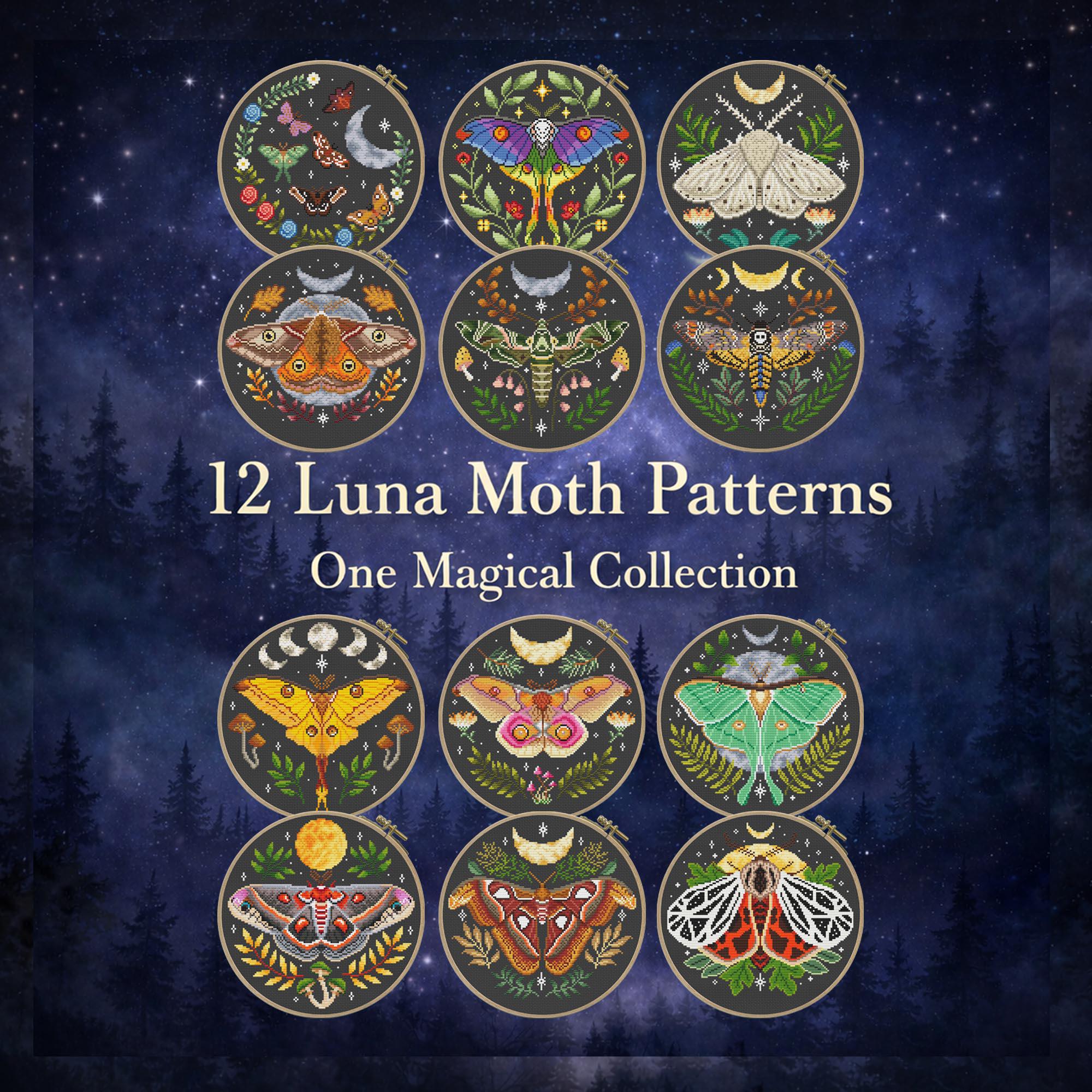 Witchy Insect Pattern Mystical Moth Cross Stitch Pattern Bundle PDF, Set of 12 Witchy Charts ...