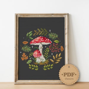 Fly agaric cross stitch pattern PDf, Amanita mushroom cross stitch, Modern cross stitch pattern, Toadstool cross stitch, Witchy fungi image 3