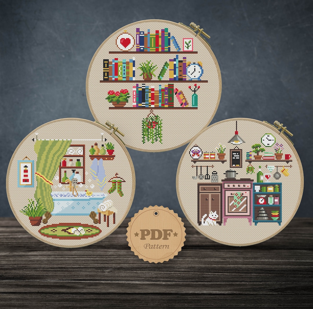 Book Lover's Set Cross Stitch Pattern Pdf Stack of Books Embroidery Gift  for Reader and Books Lover Cross Stitch Pattern Сozy Home Decor DIY 