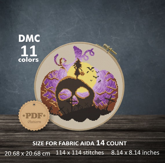 Patterns Scull cross stitch PDF Witch modern cross stitch pattern Halloween cross stitch pattern