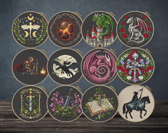 Ultimate Dark Fantasy Cross Stitch Pattern Bundle PDF, Set of 12 Witchy Charts, Sword, Dragon and Knight Decor