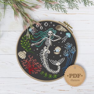 Mermaid Skeleton Cross Stitch Pattern: Magic Halloween Decor (PDF Pattern) image 5