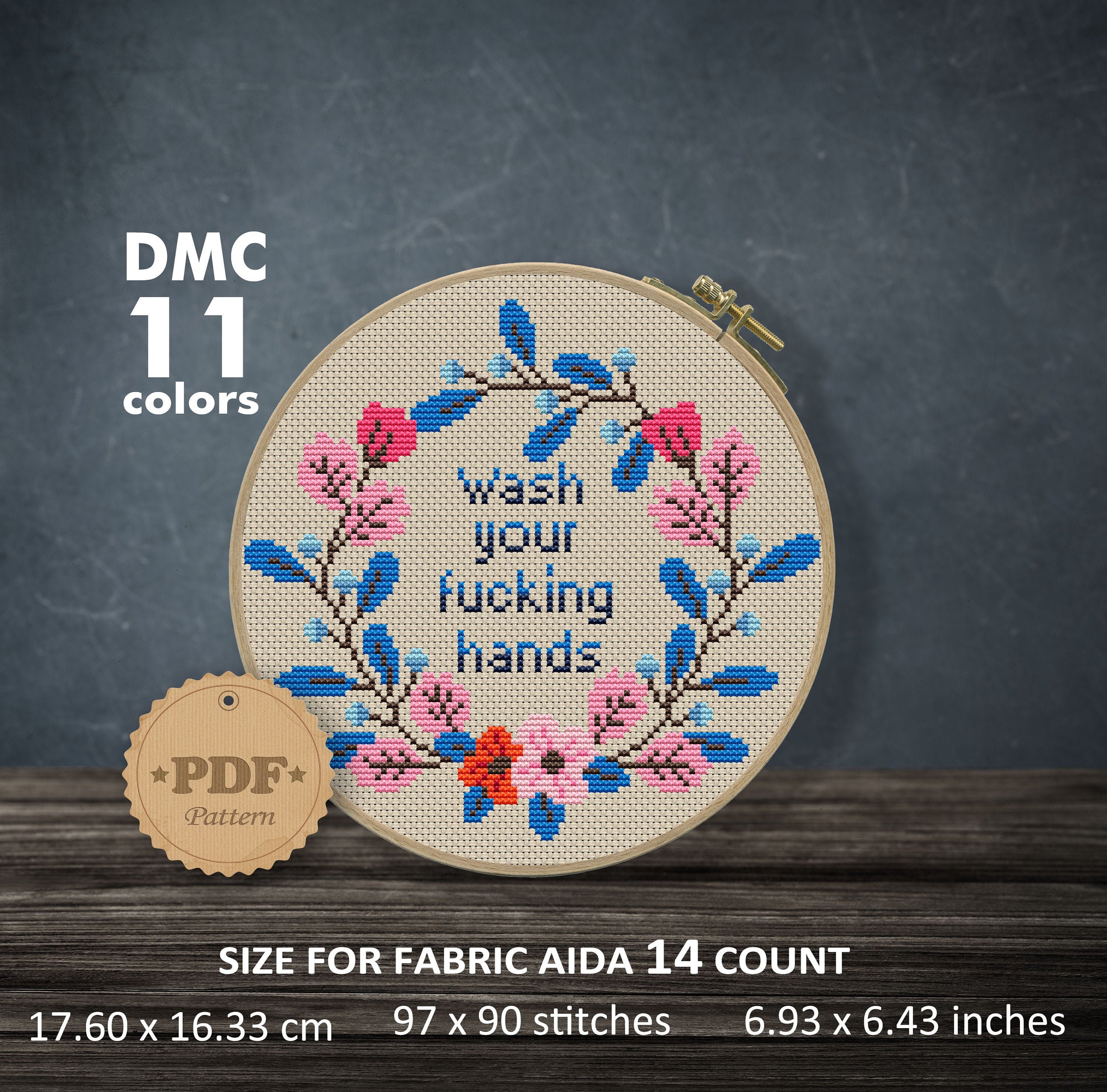 Wash Your Hands Floral Cross Stitch Pattern: Funny Quote (PDF Pattern ...
