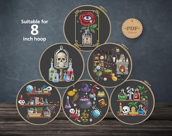 Ultimate Witchy Apothecary Cross Stitch Pattern Bundle PDF, Set of 6 Gothic Charts for Dark Academia Decor (PDF Pattern)