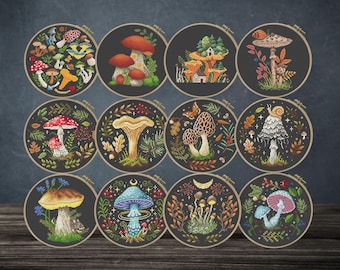 Ultimate Mushroom Cross Stitch Pattern Bundle PDF. Set of 12 Witchy Charts for Goblincore and Forest Decor