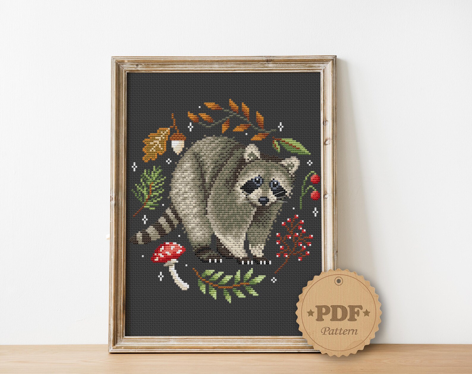 Fall Raccoon Patterns Raccoon Cross Stitch Pattern PDF Autumn Cross Stitch Floral - Etsy UK
