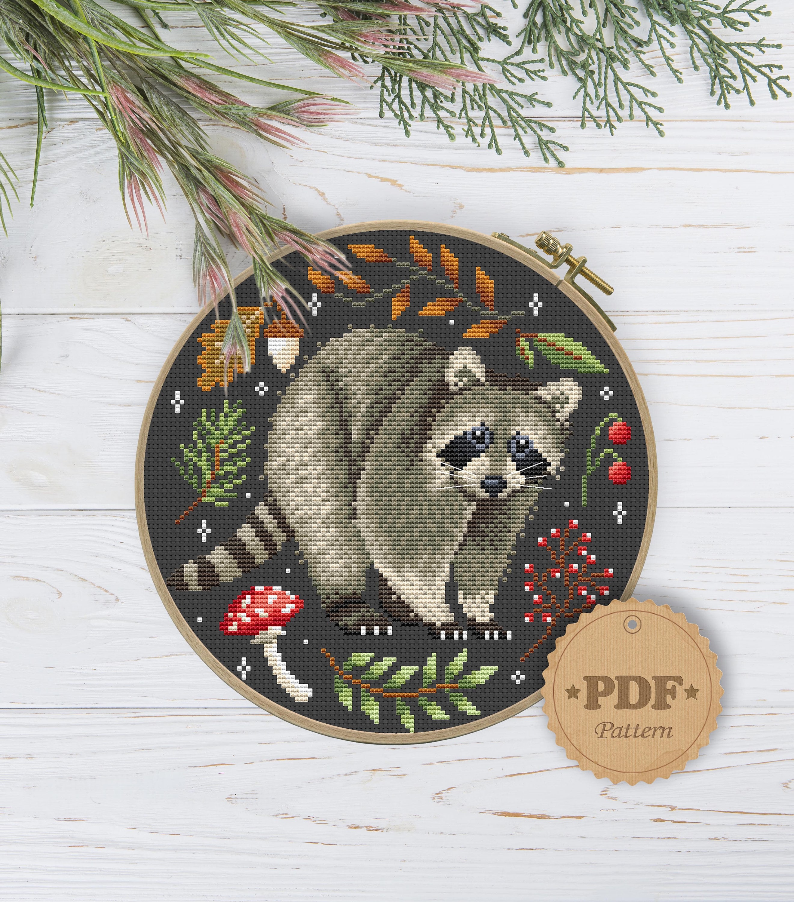 Fall Raccoon Patterns Raccoon Cross Stitch Pattern PDF Autumn Cross Stitch Floral - Etsy UK
