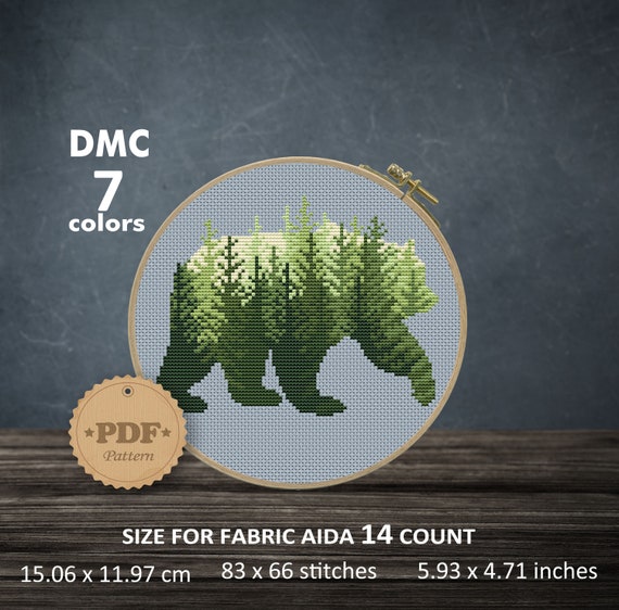Bear Silhouette Cross Stitch Pattern: Forest Embroidery (PDF Pattern)