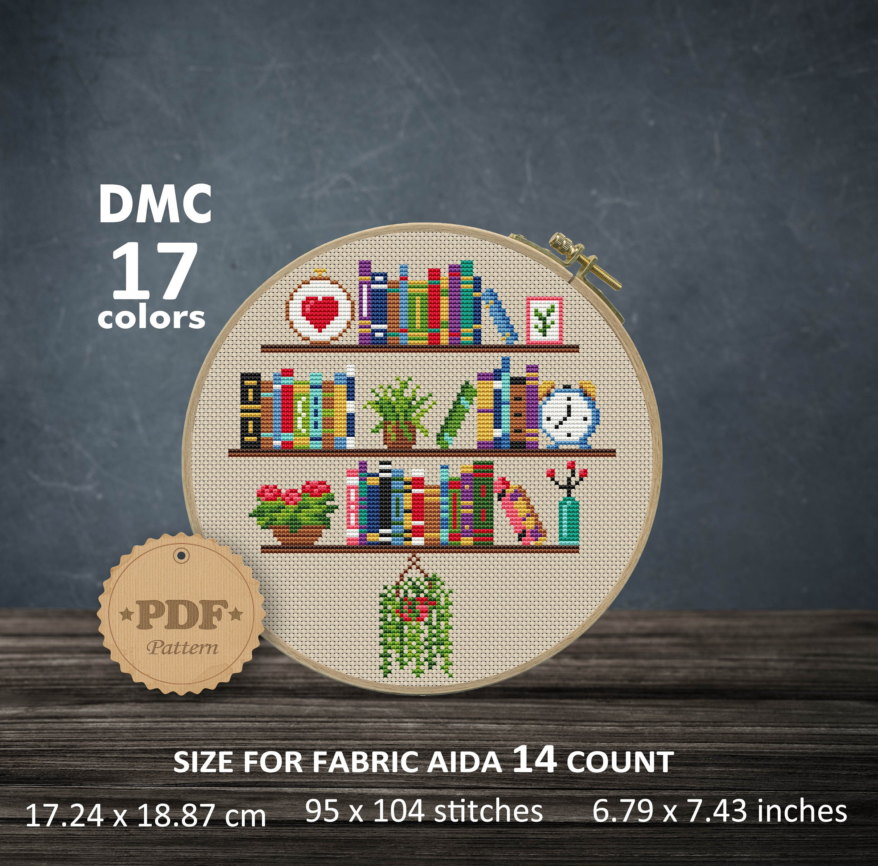 Cozy Bookshelf Plant Cross Stitch Pattern: Book Lover Gift (PDF Pattern ...