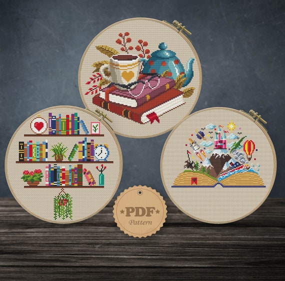 Book Lover's Set Cross Stitch Pattern Pdf Stack of Books