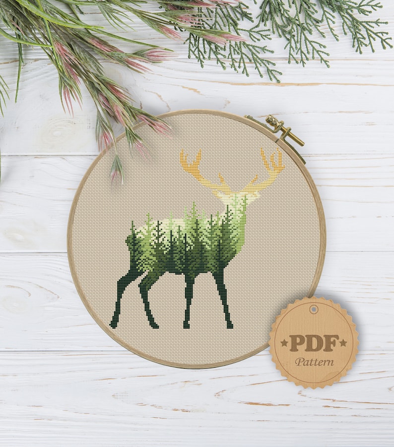 Deer Silhouette Cross Stitch Pattern: Forest Embroidery (PDF Pattern ...