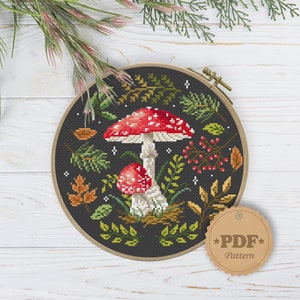 Fly agaric cross stitch pattern PDf, Amanita mushroom cross stitch, Modern cross stitch pattern, Toadstool cross stitch, Witchy fungi image 2