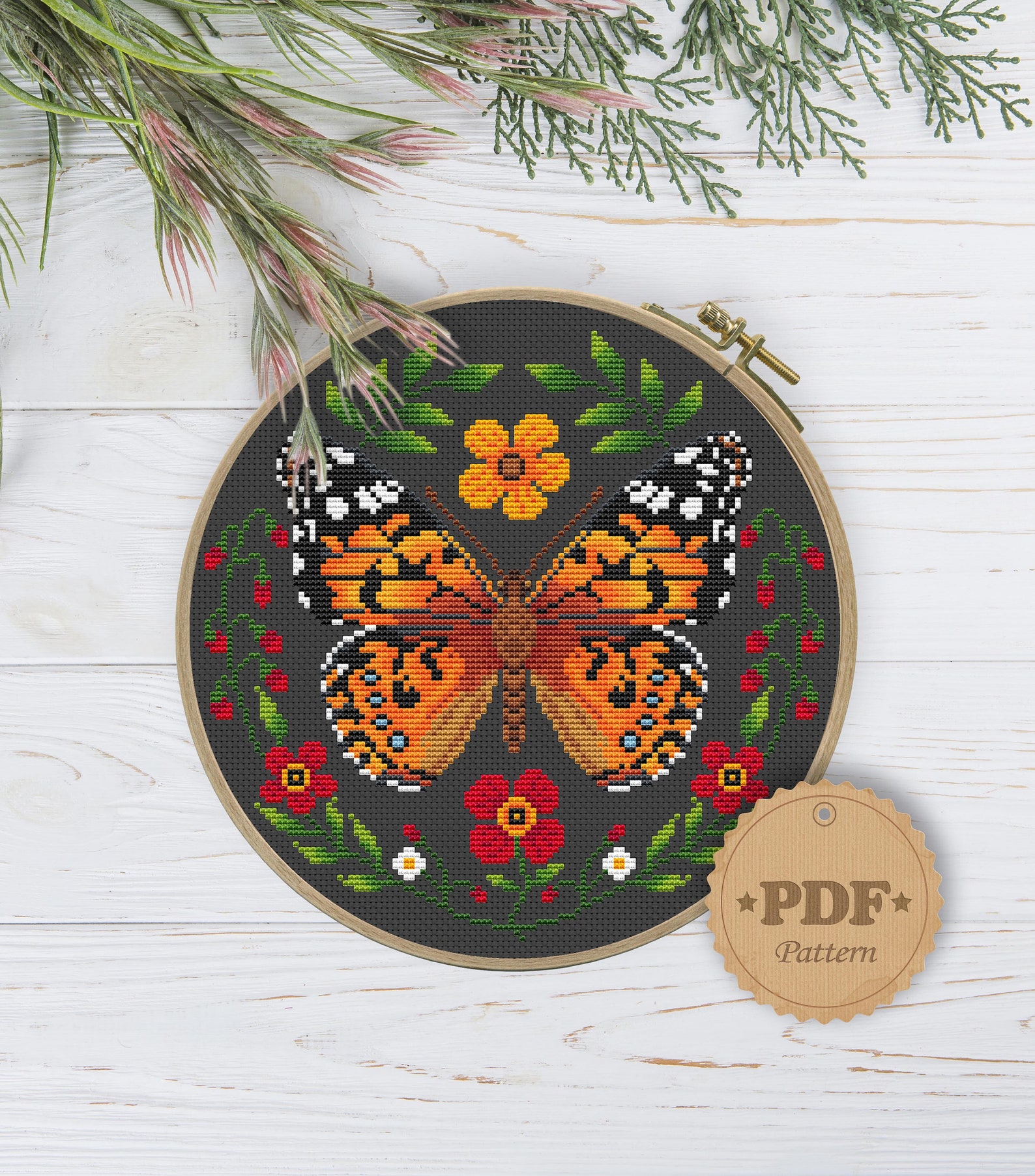 Monarch Butterfly Cross Stitch Pattern: Cottagecore Floral DIY (PDF) - Etsy