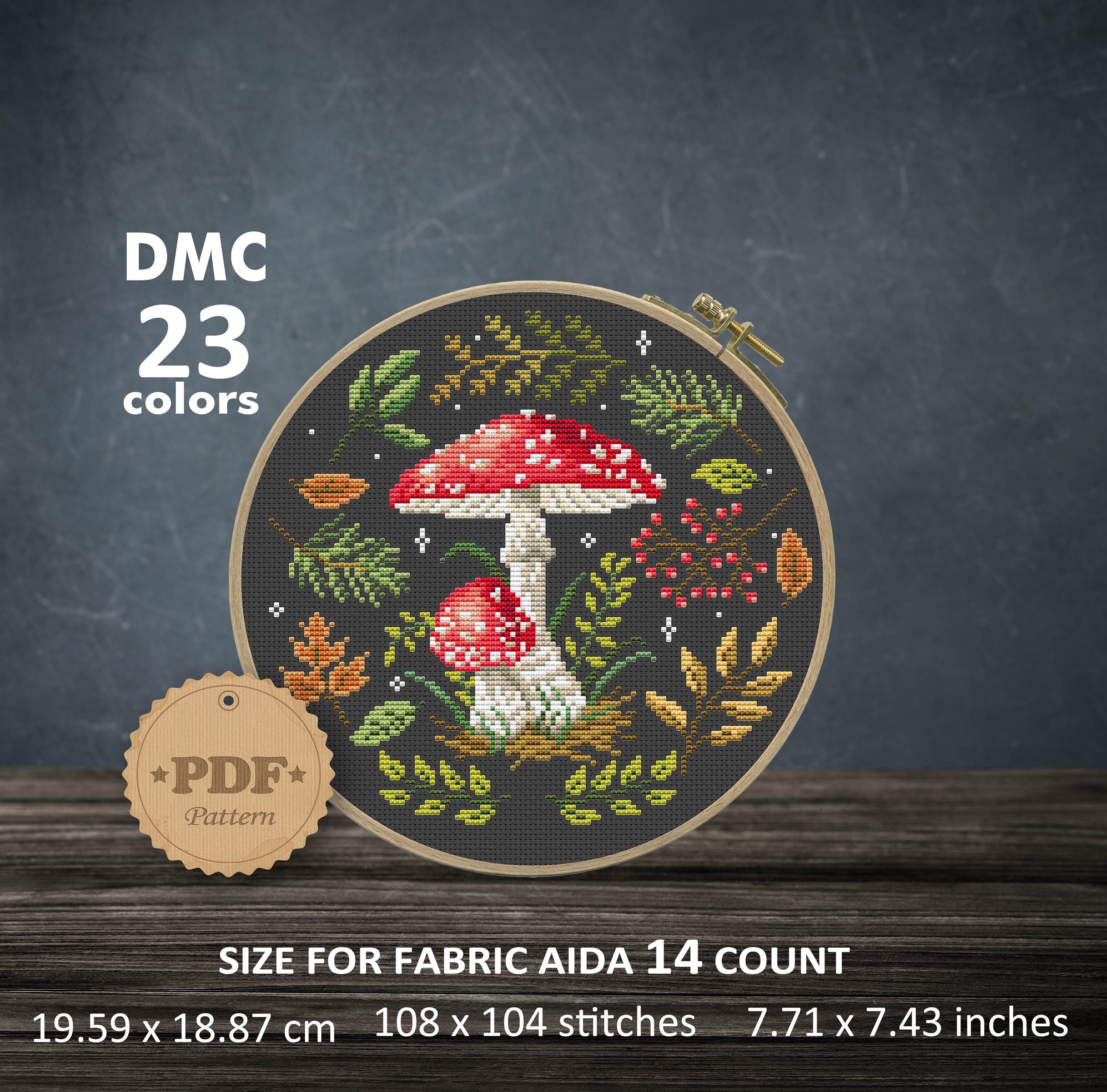 Fly Agaric Cross Stitch Beginner Kit. Mushrooms Starter Kit for