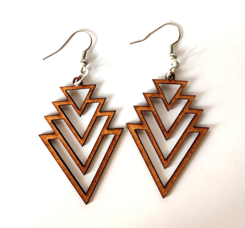Laser Cut Earrings MDF Wood earrings triangular shaped Etsy